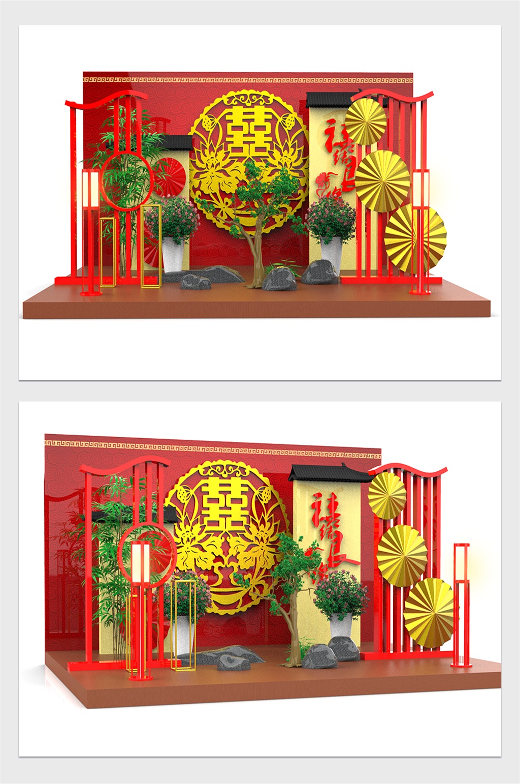2020中式婚礼喜庆美陈景观场景设计素材