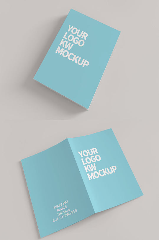 蓝色时尚画册手册 对折页样机-众图网