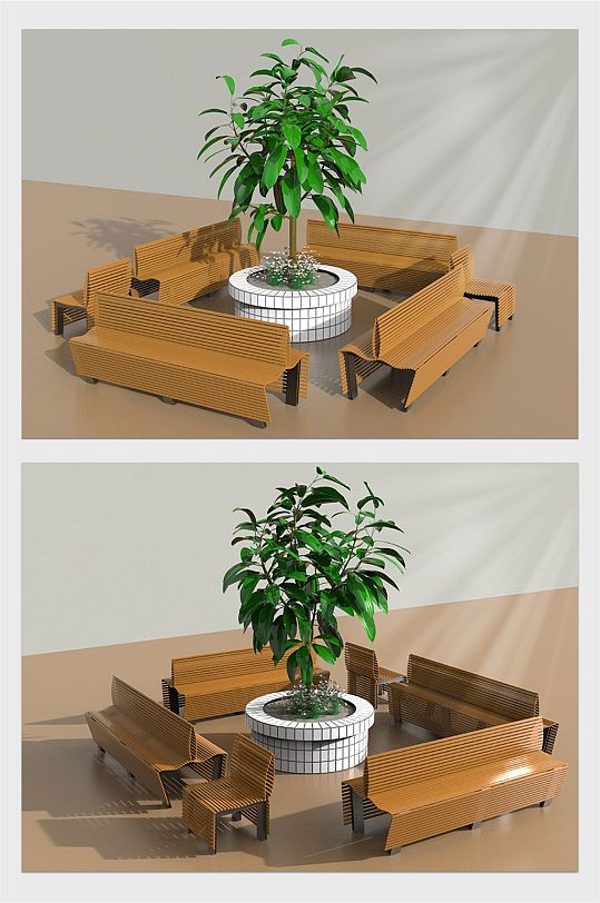 C4D植物长椅模型-众图网