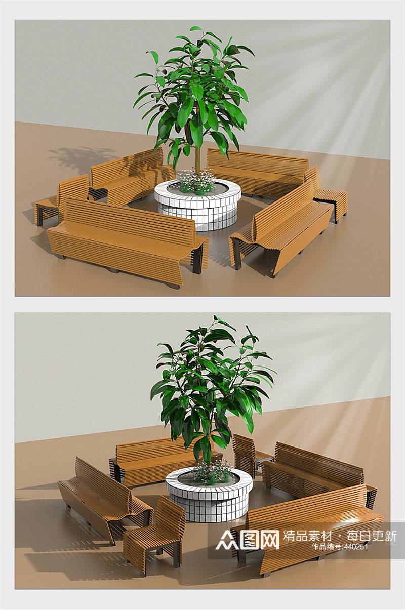 C4D植物长椅模型素材
