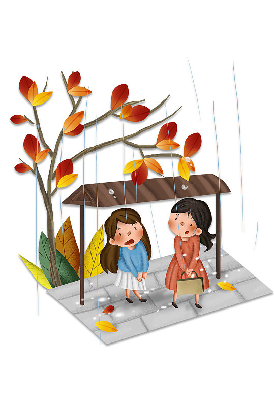 秋季卡通下雨素材