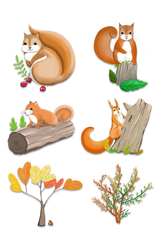 秋季卡通小松鼠素材