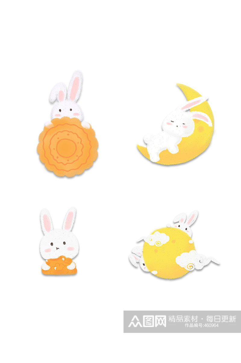 中秋卡通月兔月饼素材素材