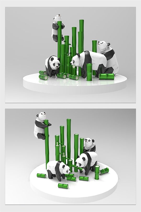 可爱大熊猫吃竹子美陈设计