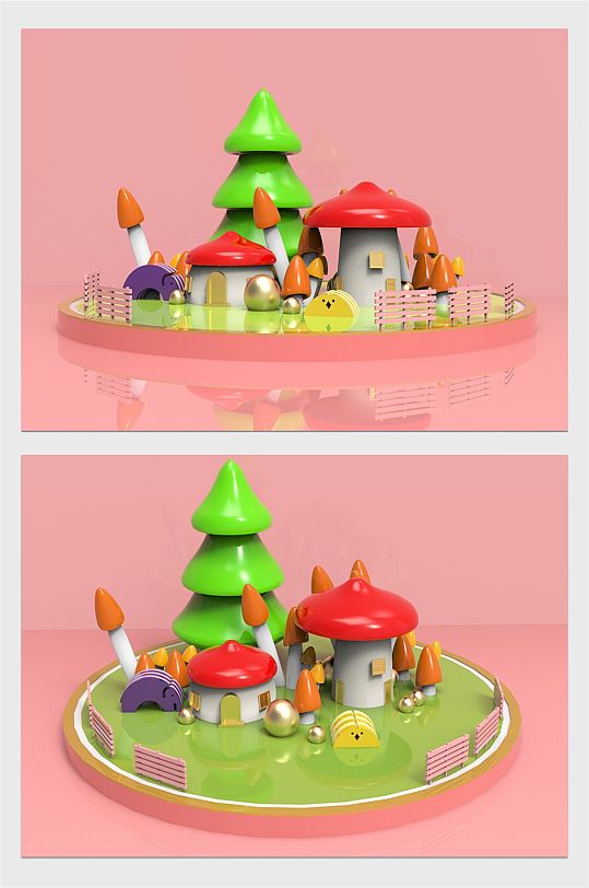 卡通蘑菇房子美陈设计