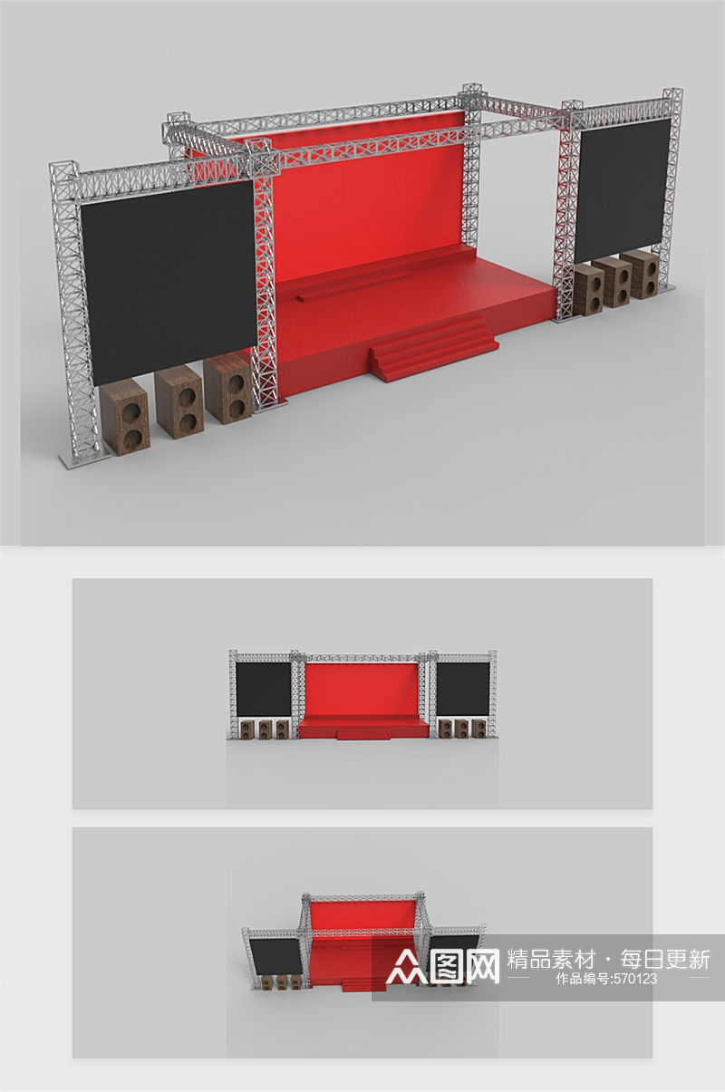 红色大屏3D舞台设计素材