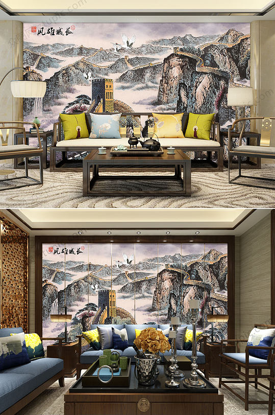 长城雄风中国风背景墙-众图网