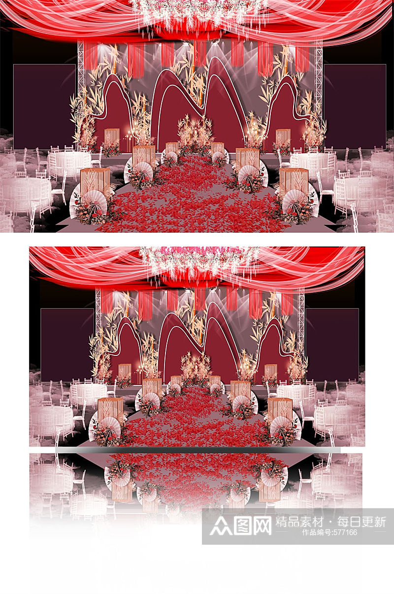 红色中式婚礼舞美设计素材
