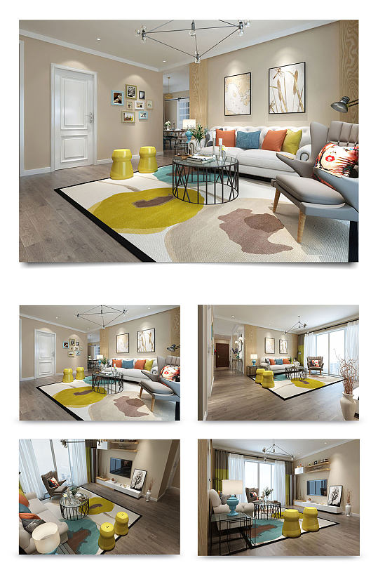 清新3D室内装修客厅-众图网