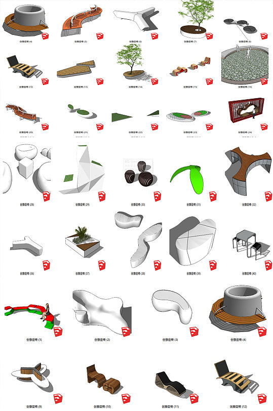 曲线座椅及种植池座椅-众图网
