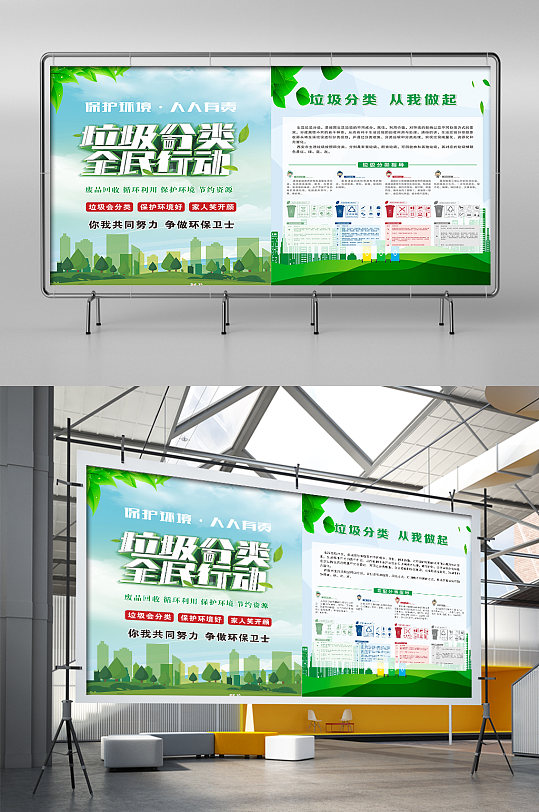 绿色清新风格社区垃圾分类知识宣传展板