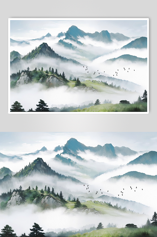 水墨山水电视背景墙-众图网