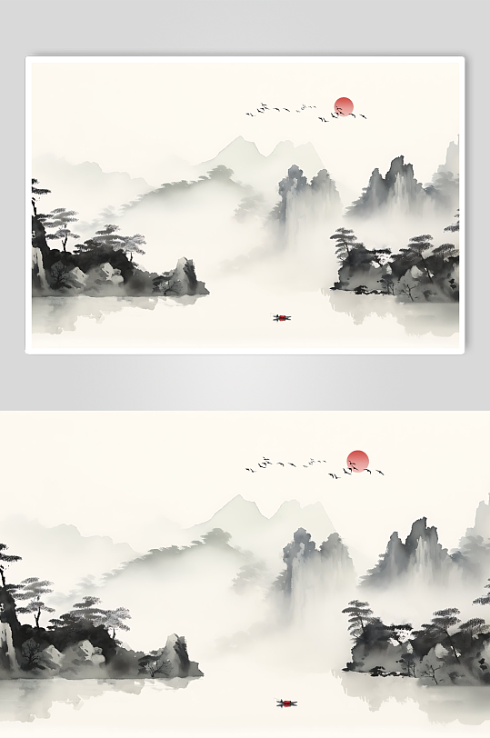 水墨山水电视背景墙-众图网