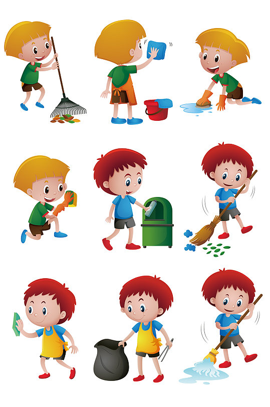 打扫卫生的儿童插画-众图网