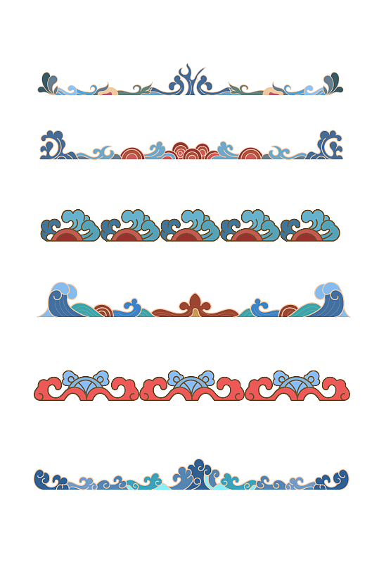 中国风国潮风祥云纹浪花纹底部花边