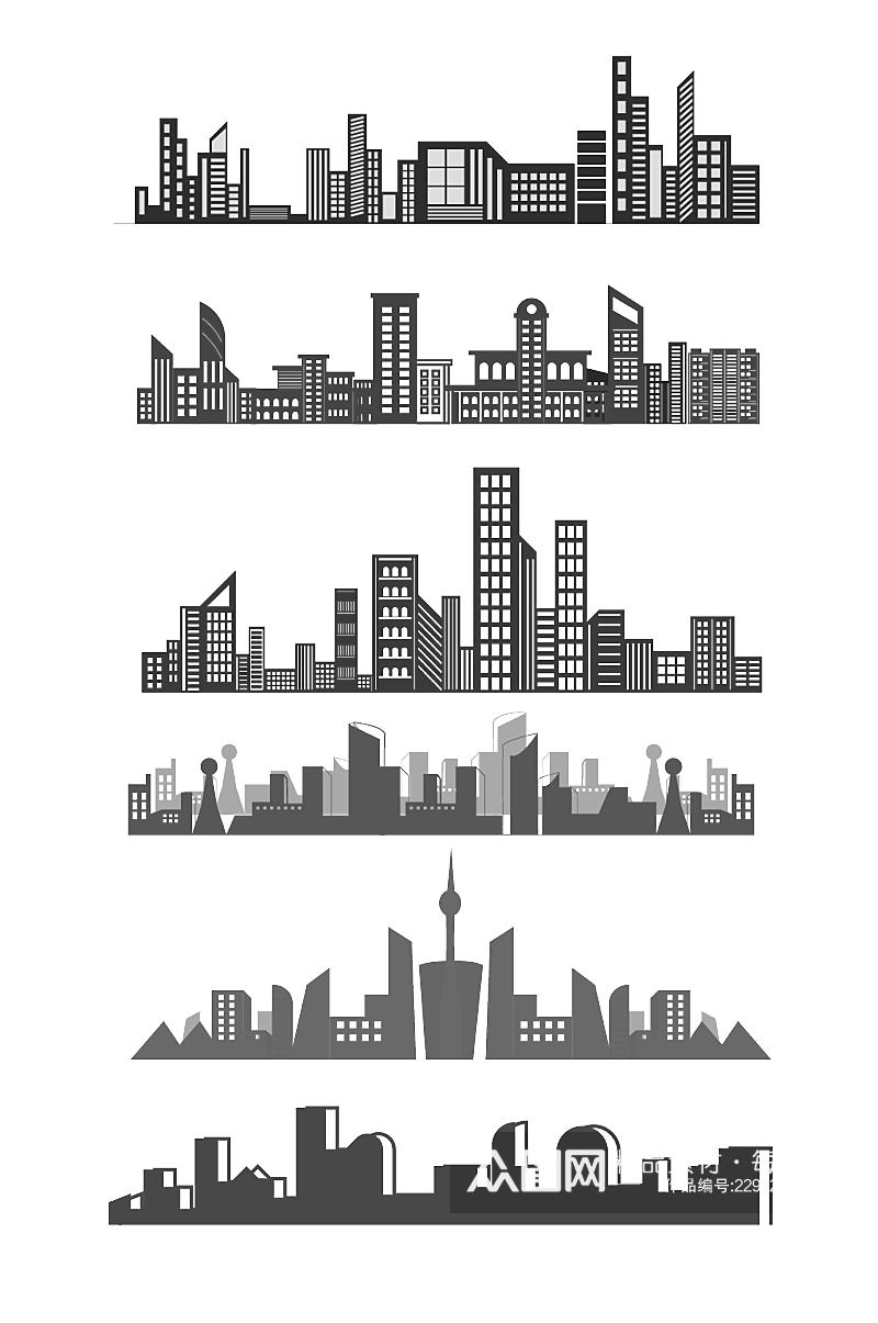 城市建筑高楼大厦城市剪影 元素素材