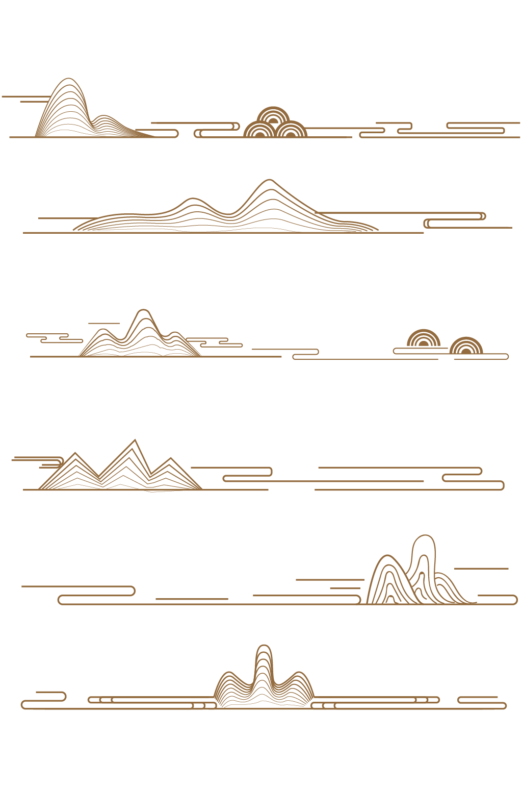 中式线性山纹祥云纹装饰图案纹理