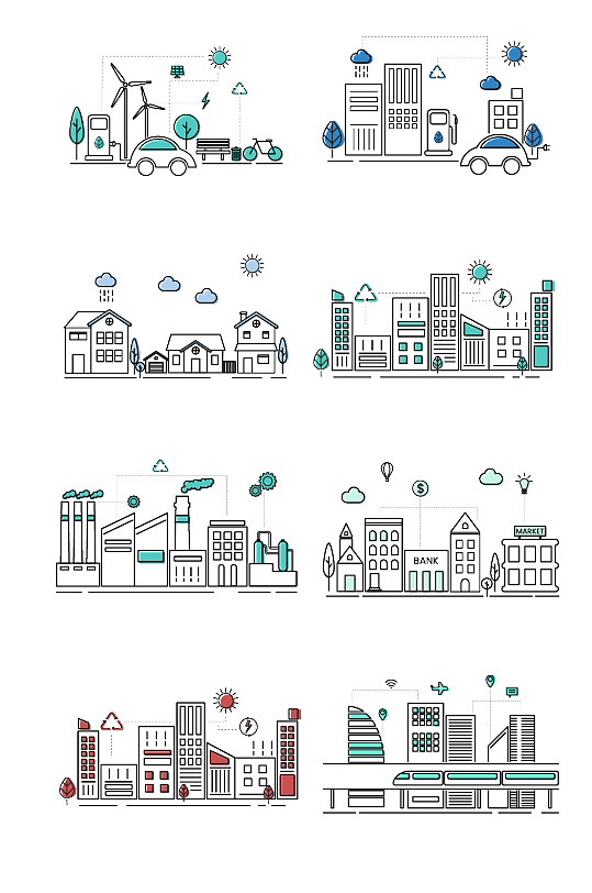 现代城市建筑房子线稿剪影