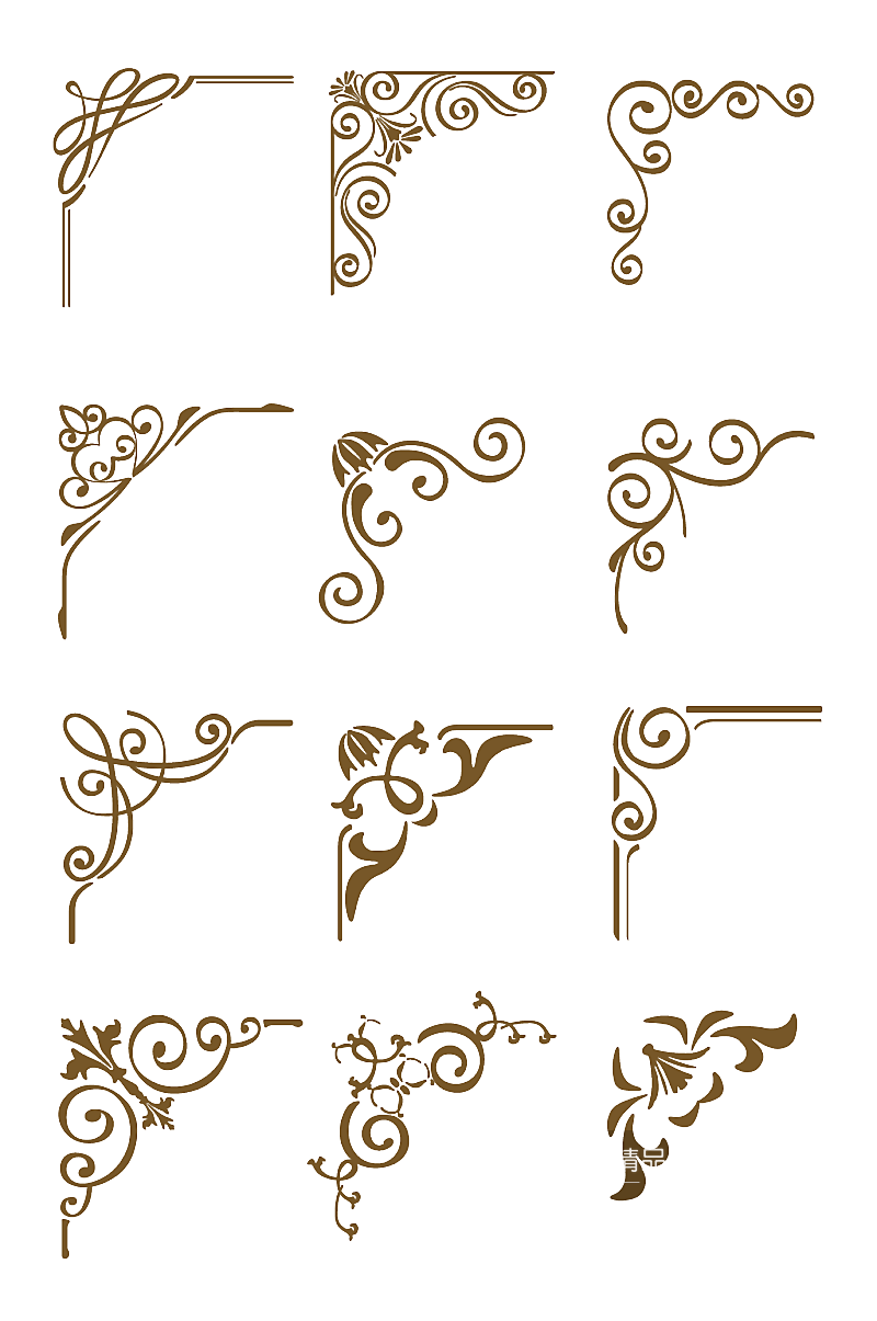 中式欧式古典花纹花边雕刻边框边角素材