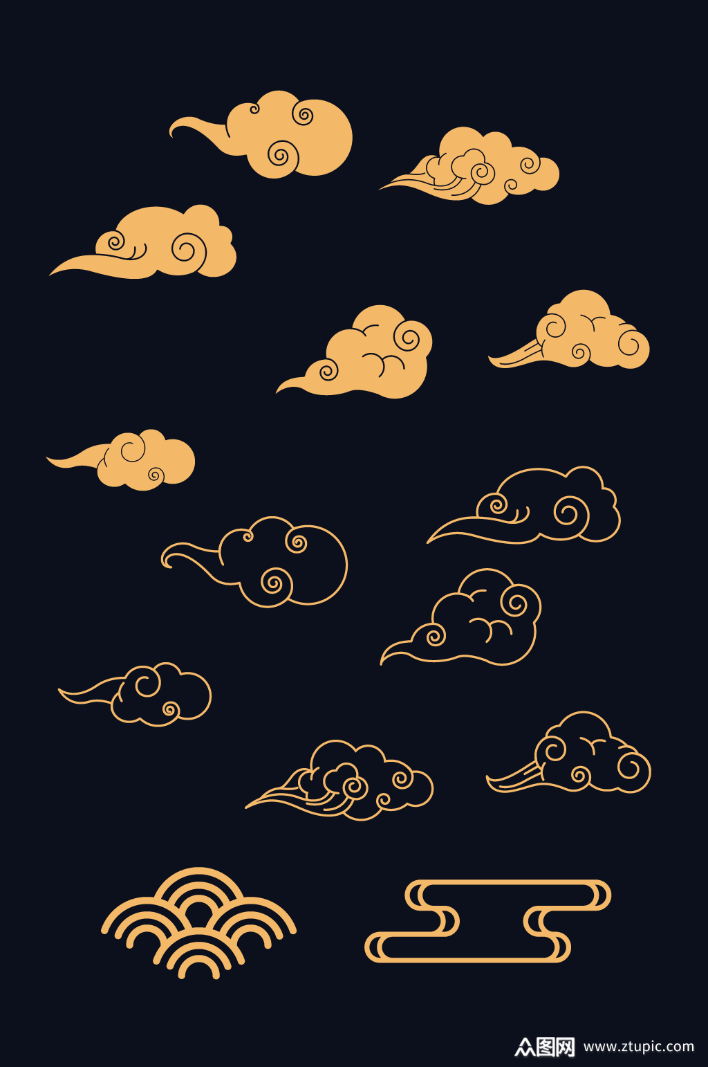 中国风古典祥云纹图案线稿