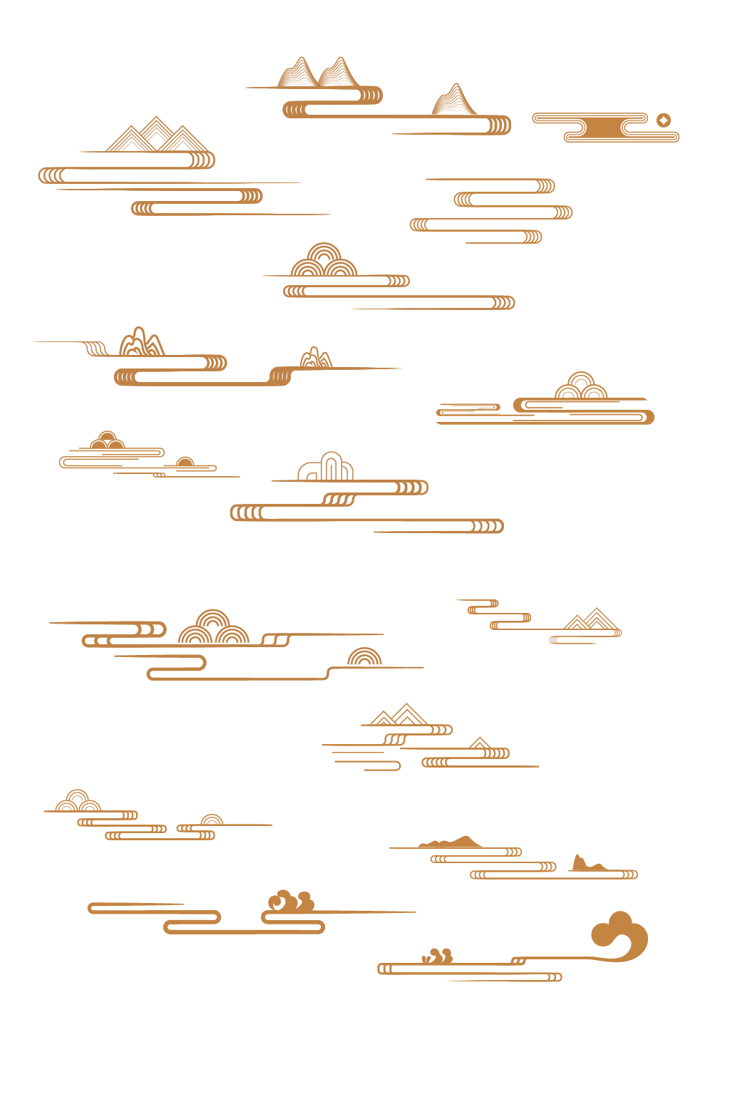 中国风古典线性祥云纹浪花纹图案