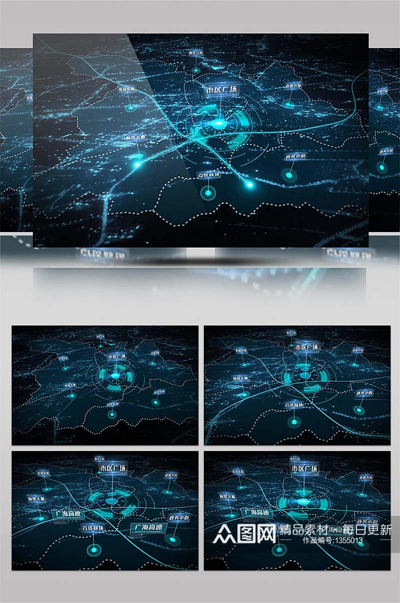 蓝色科技感区位地图定位周边展示AE模板素材