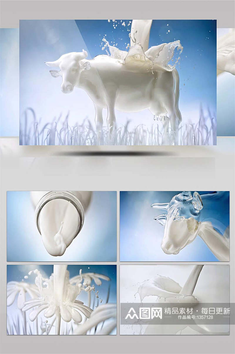 创意广告飞溅牛奶4K合成背景视频AE模板素材