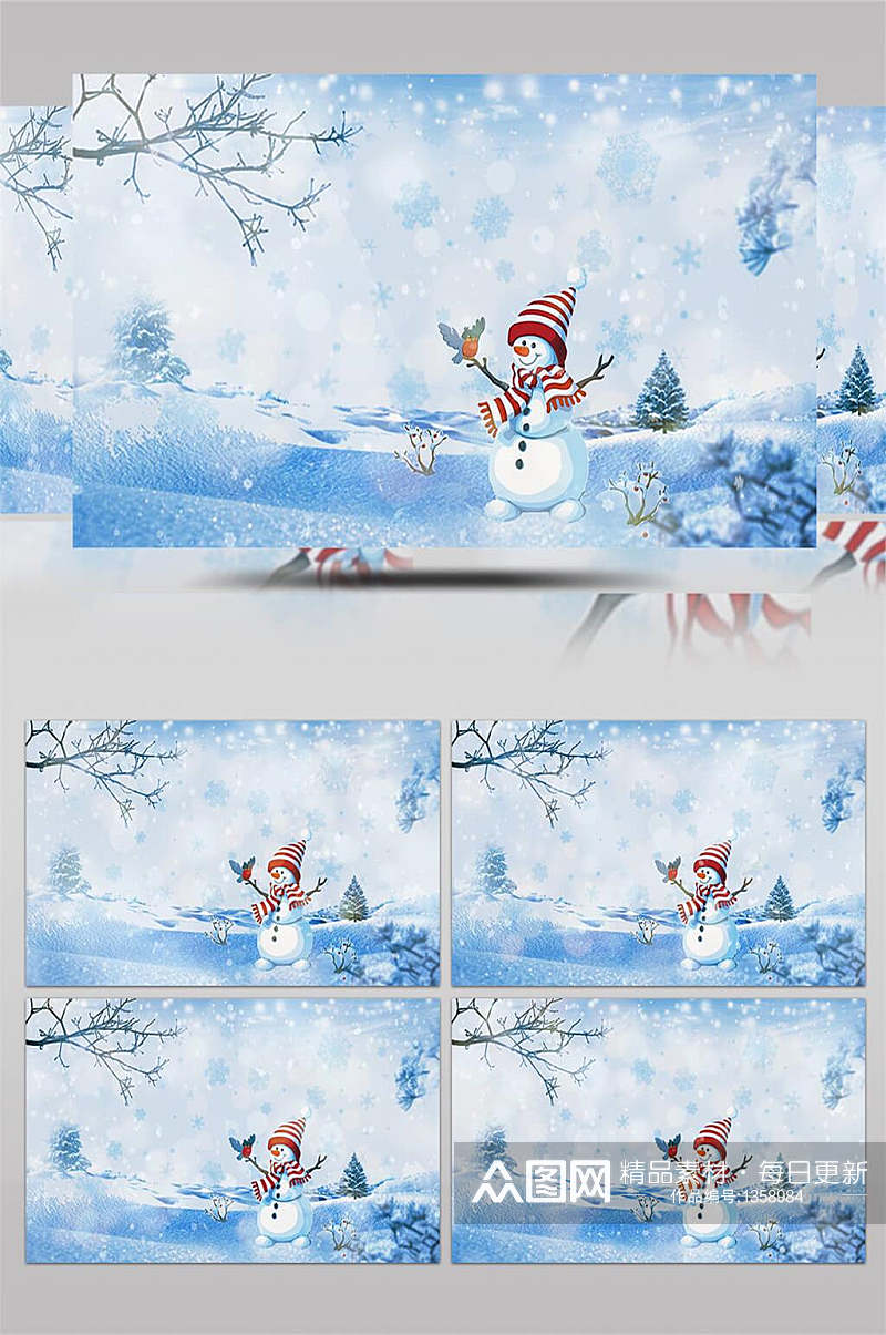 唯美浪漫2K冬季可爱雪人背景视频AE模板素材