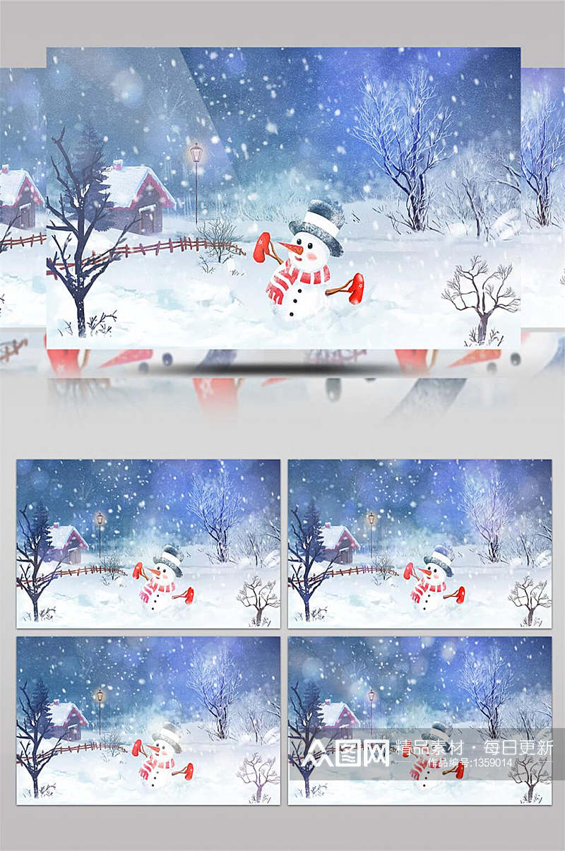 唯美2K冬季圣诞雪人动态背景视频AE模板素材