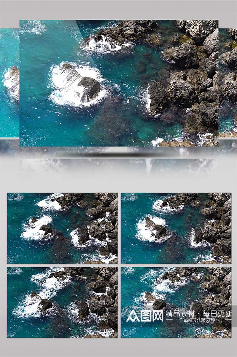 实拍蓝色海浪冲刷礁石4K视频素材素材