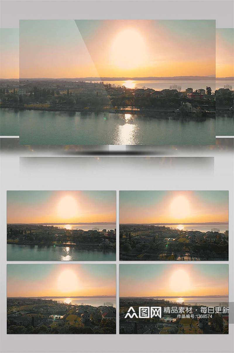 4K航拍海滨小城日出清晨朝阳视频素材素材