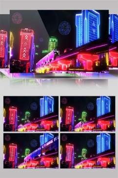 赛博朋克风重庆城市夜景轻轨行驶4K视频