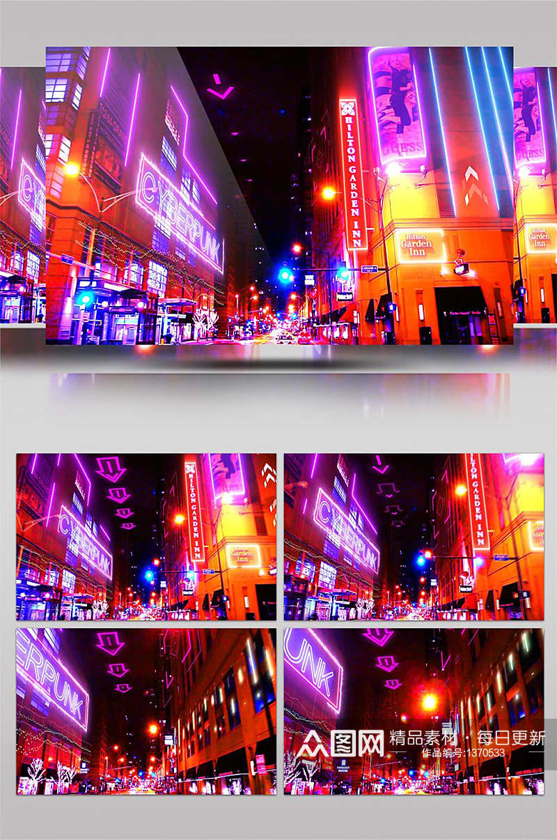 原创赛博朋克城市街道夜景动态4K视频特效素材