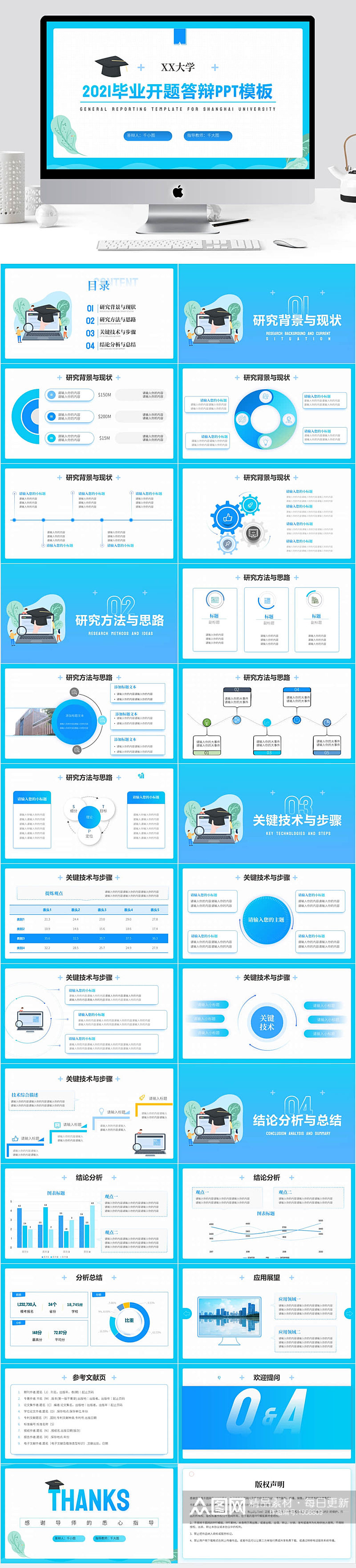 大学生毕业开题答辩PPT模板素材