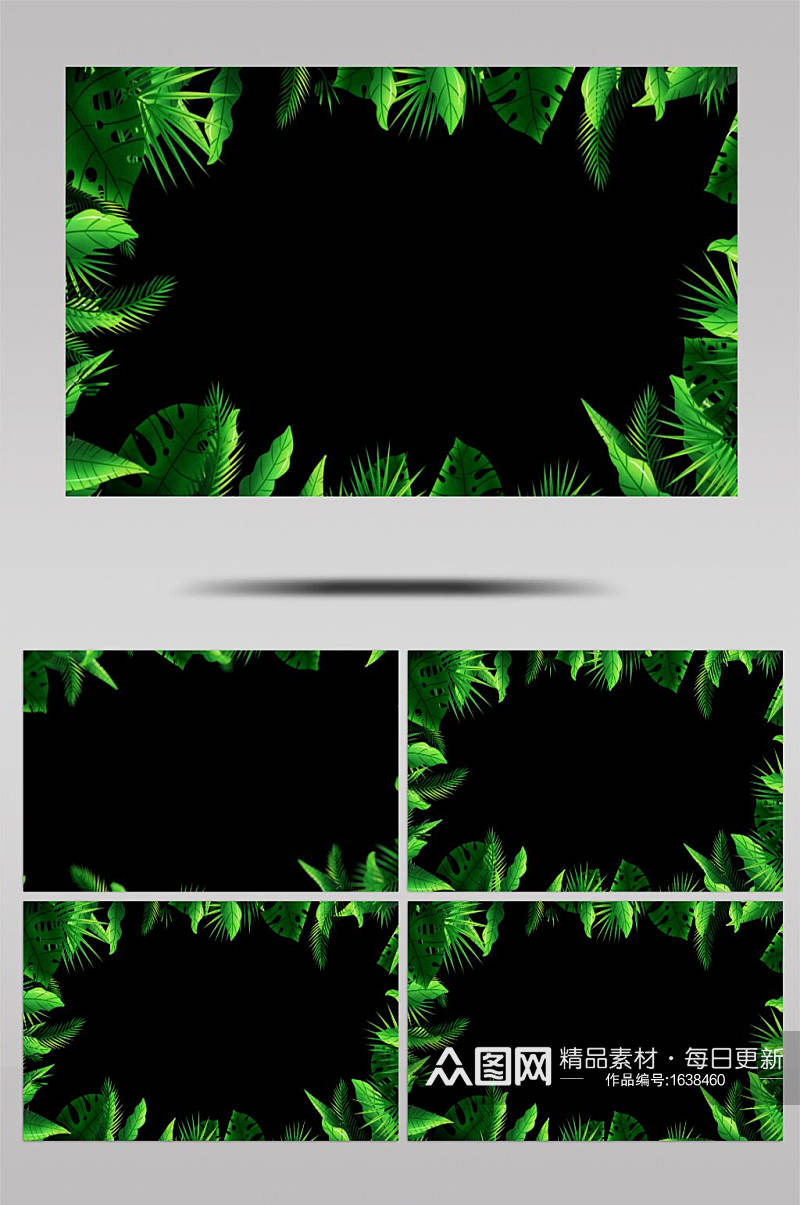 4K海洋热带植物叶子视频遮罩边框模板素材