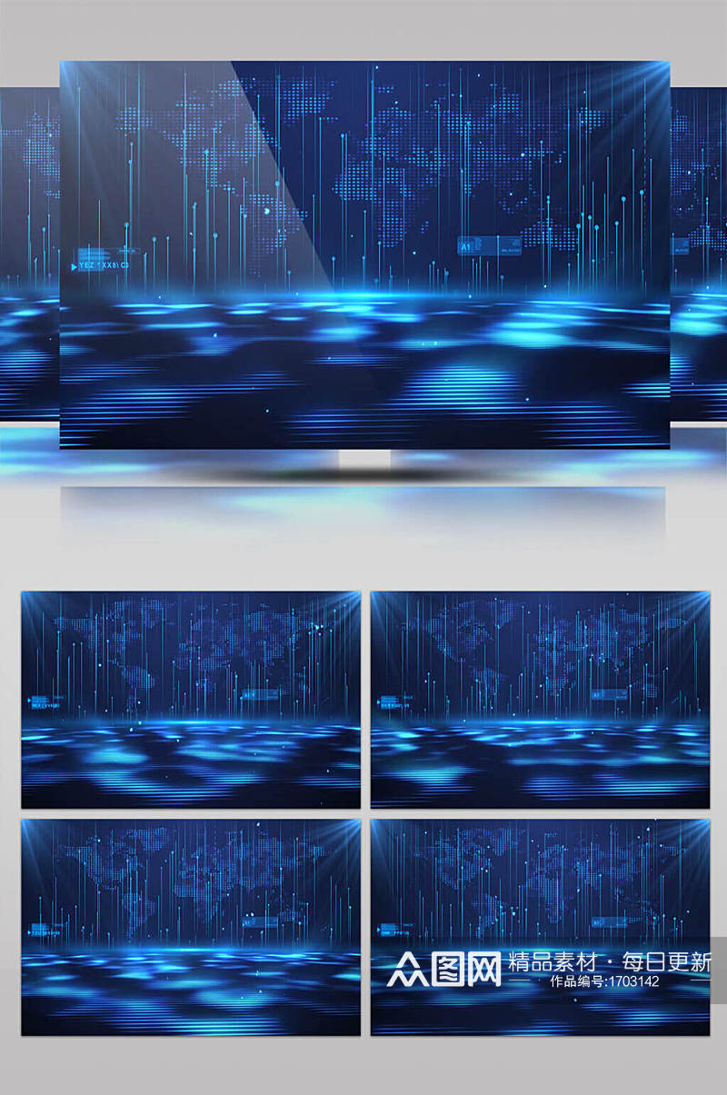 蓝色粒子线条上升4K科技背景视频AE模板素材