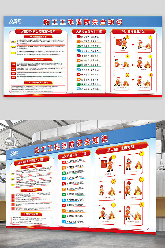 简约大气工地建筑施工消防安全知识展板