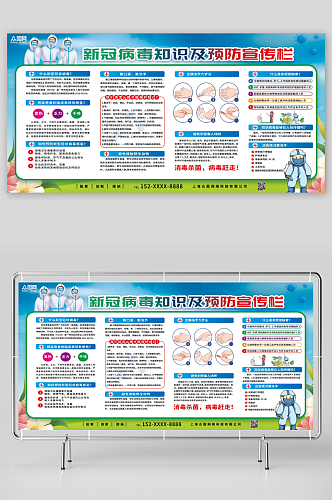 蓝色防控新冠肺炎防疫科普知识宣传栏展板