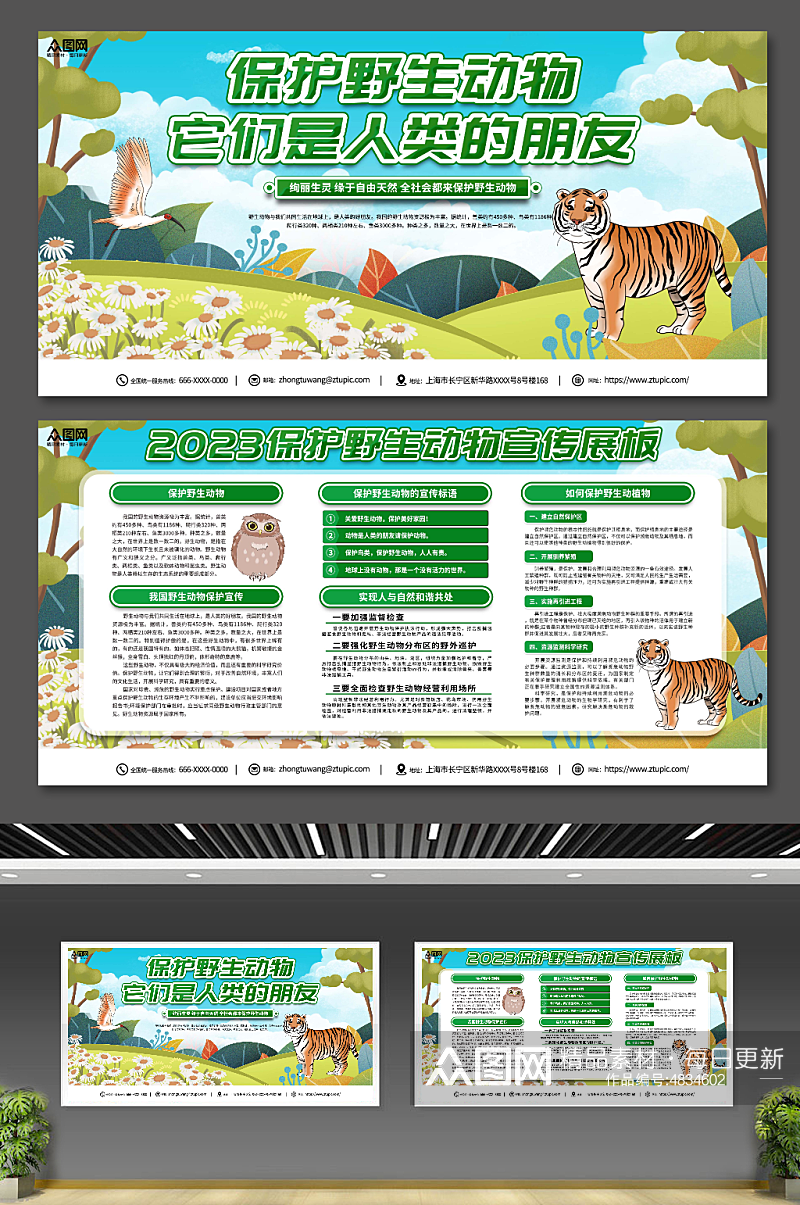 绿色保护野生动物宣传栏展板素材