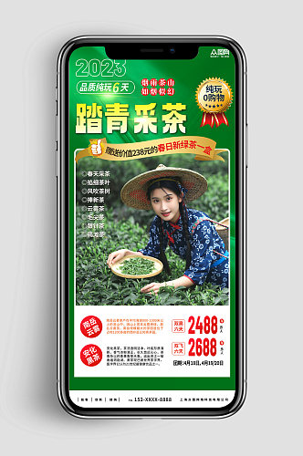新媒体手机海报茶文化春茶茶园采茶旅游海报
