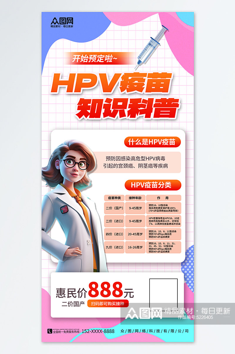 HPV疫苗区别知识科普海报素材