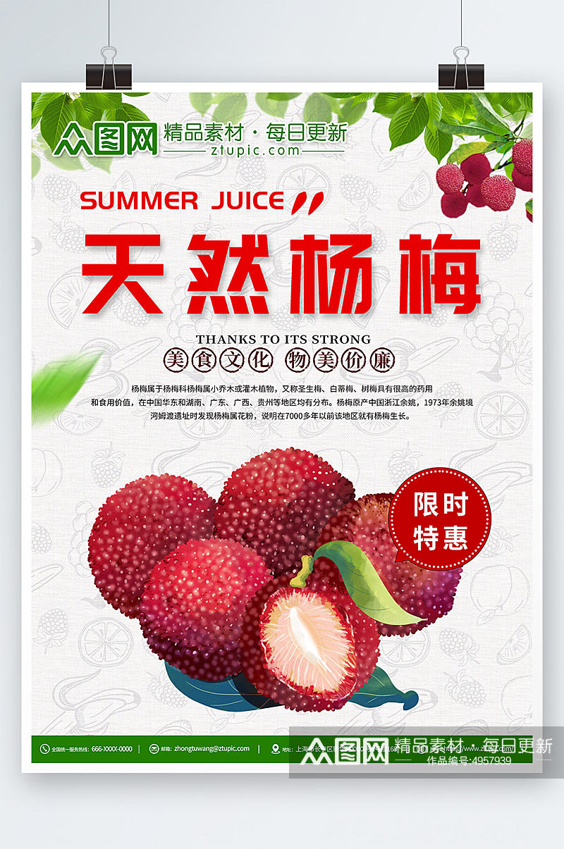 天然新鲜杨梅夏季水果果园促销海报素材