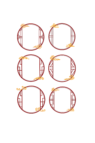 中国元素圆框窗花边框免抠
