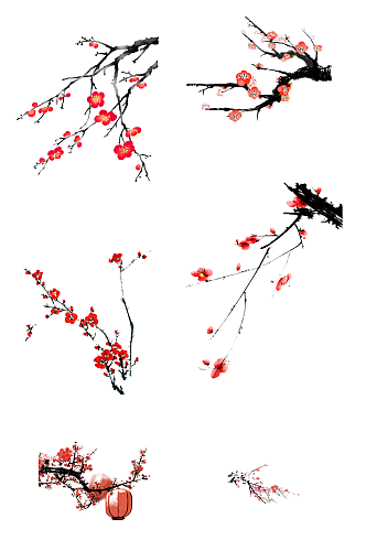 红梅中国古风植物元素免抠png