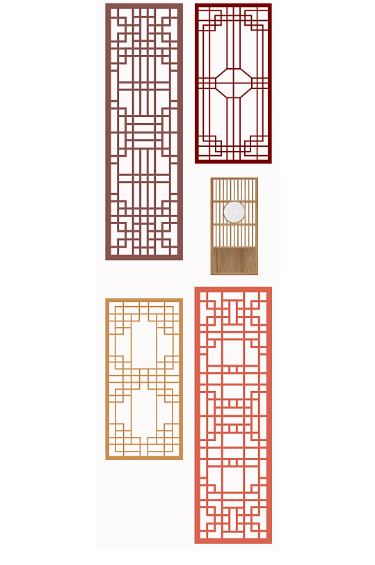 手绘中式古风古典格子花纹隔断屏风png