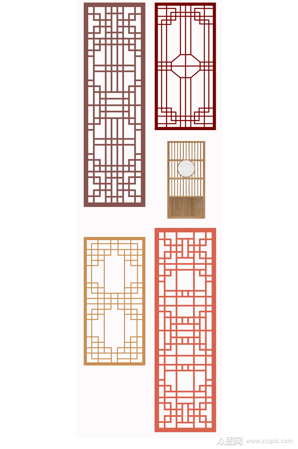 手绘中式古风古典格子花纹隔断屏风png素材