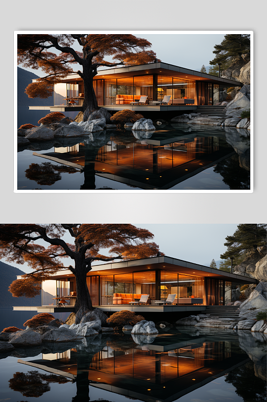 数字艺术中国风江南湖景民宿酒店建筑图片
