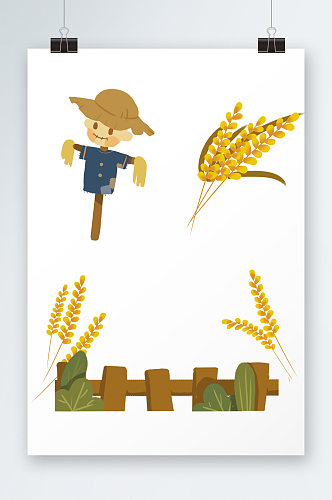 丰收麦子芒种节气人物插画物品元素
