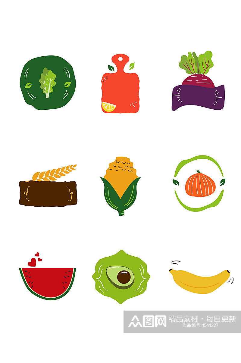 卡通手绘水果蔬菜素材