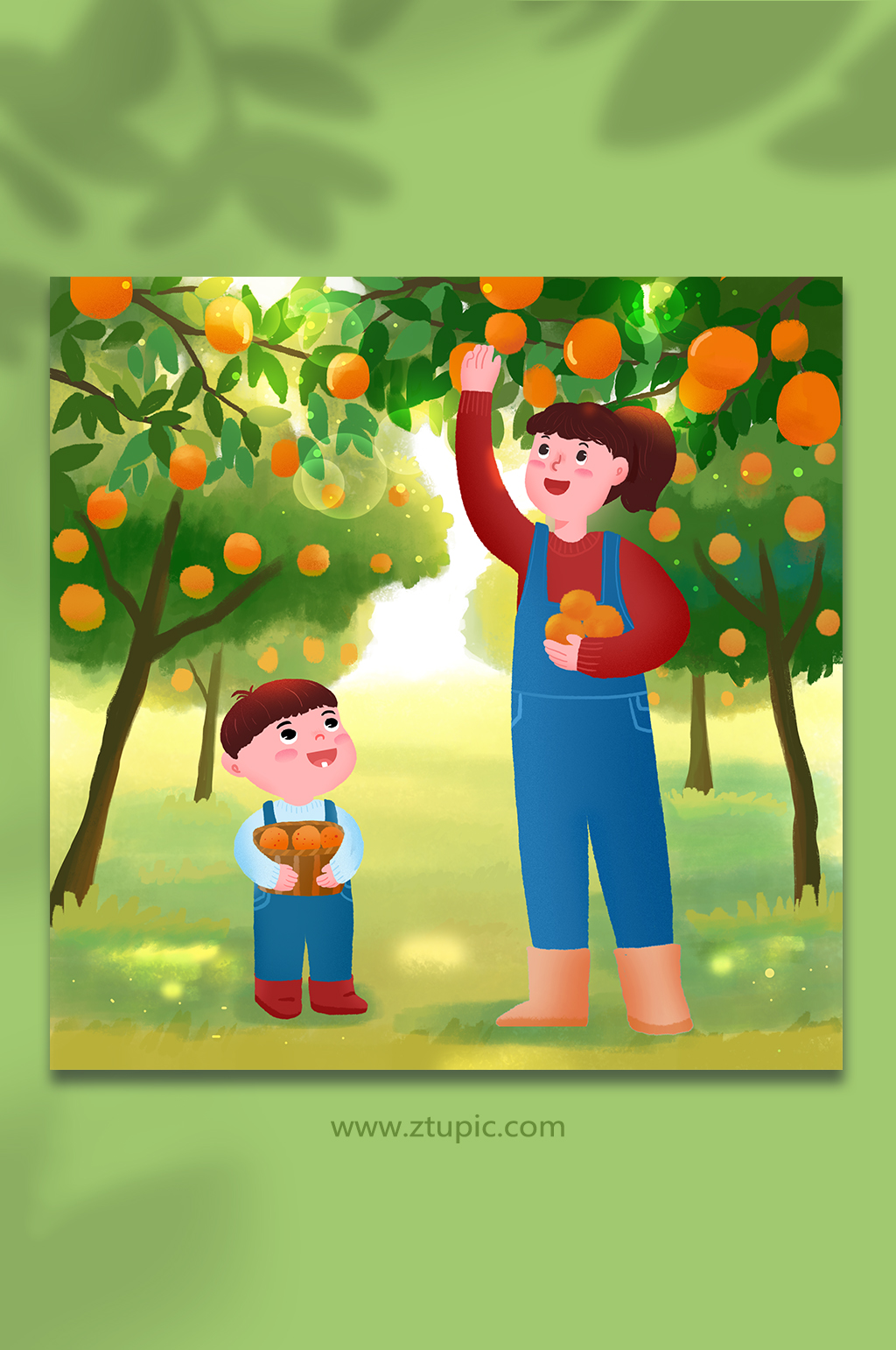 摘橘子儿童画图片